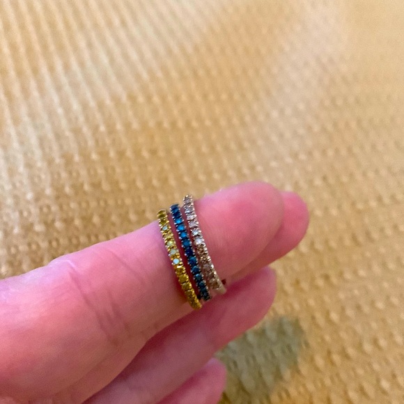 Blue Diamond, Yellow Diamond, Champagne Diamond sterling silver rings. - Picture 2 of 8